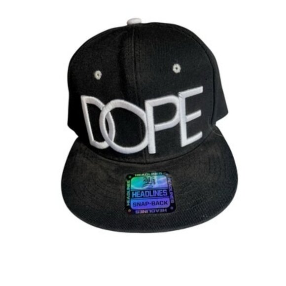 DOPE Men’s Baseball Cap Hat Snapback Black w/White Embroidered Letters Cotton - Picture 1 of 4